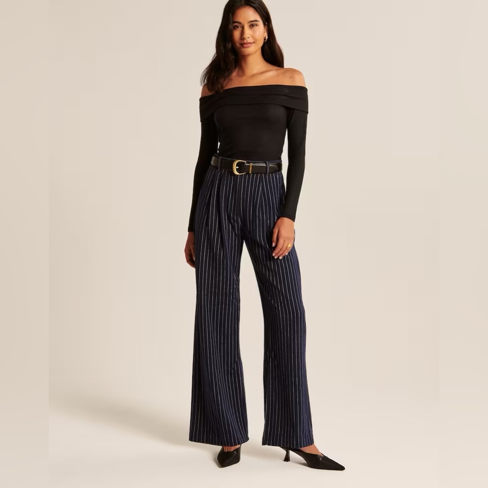 Abercrombie Tailored Brushed Suiting Wide Leg Trouser (SIZE L, LONG Length)